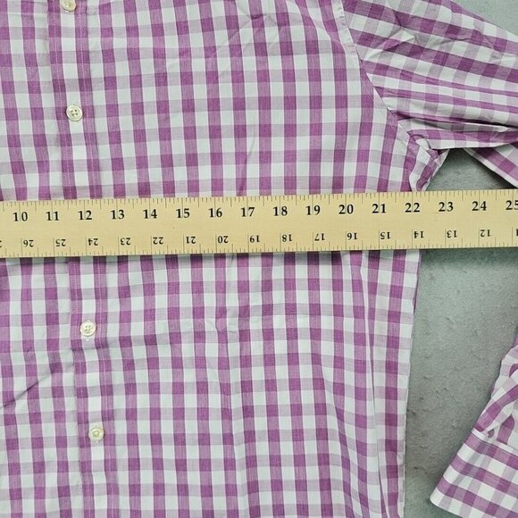 Michael Kors Dress Shirt Mens Size 16.5 Purple/White Check 100% Cotton Designer - Picture 7 of 8